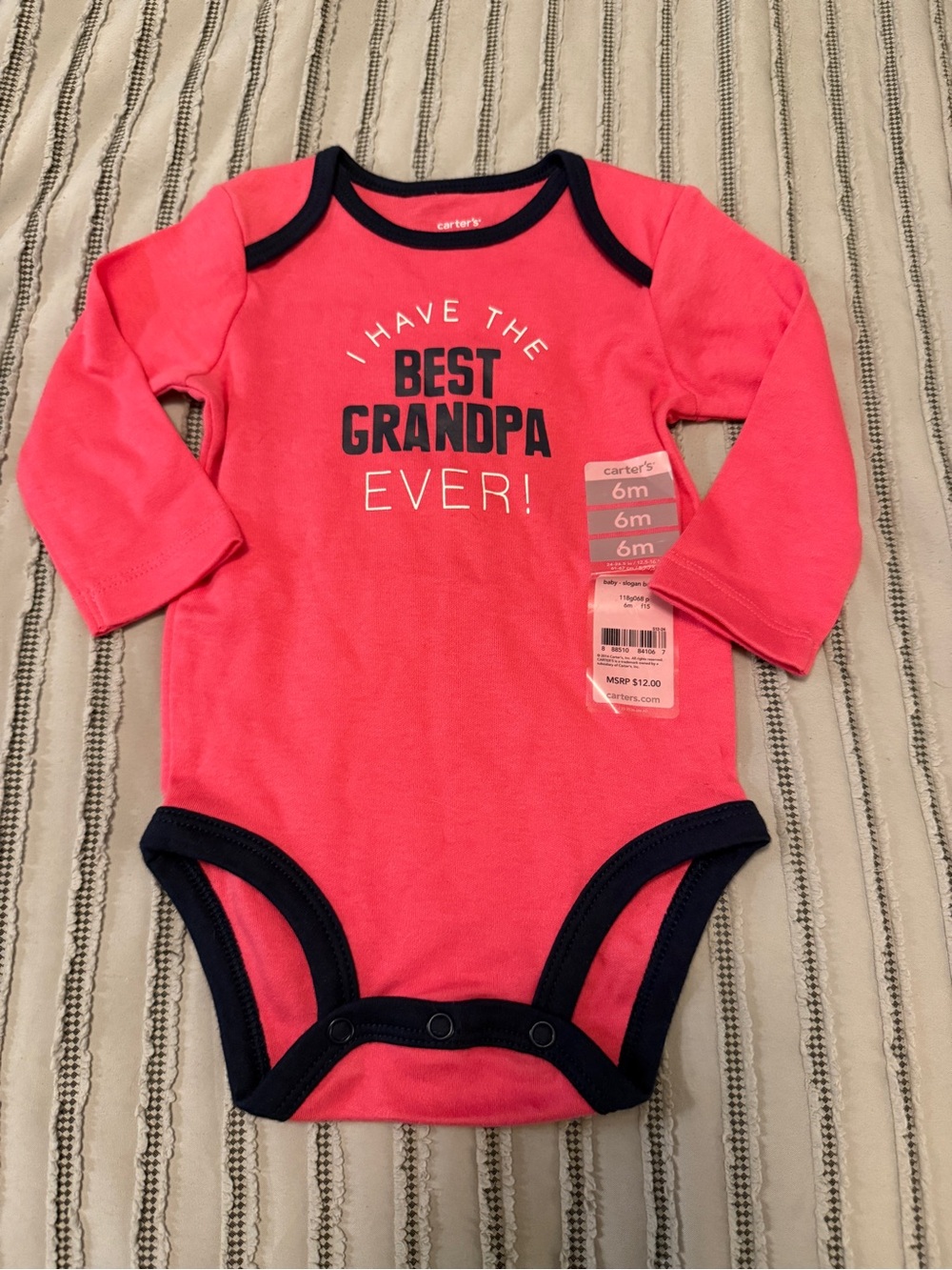 NWT Carter's Baby "Best Grandpa Ever" Long Sleeve Bodysuit, Size 6 months